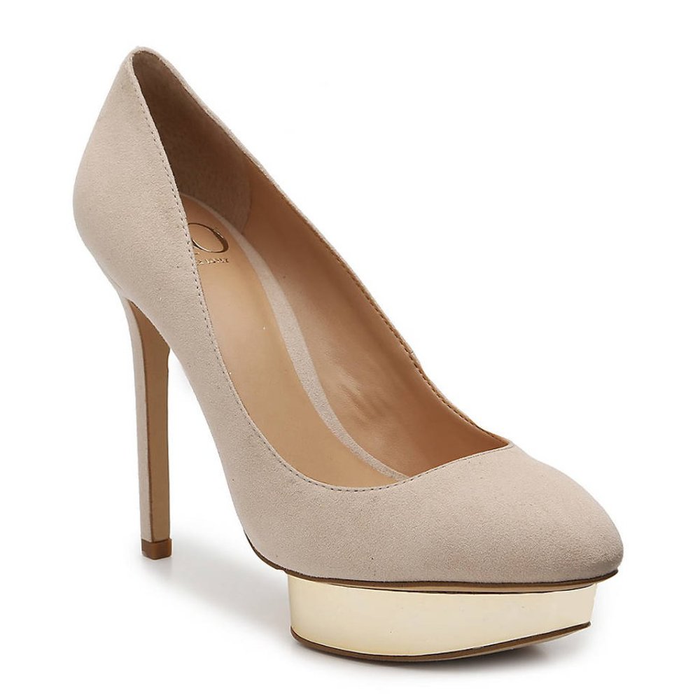 SELA PLATFORM PUMP in Gold/Beige by JLO